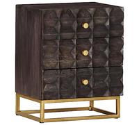 Zentexion Table de chevet noire 40 x 30 x 50 cm en bois massif de mangue, design bloc, 3 tiroirs, armoire d'appoint industrielle pour chambre à coucher, espace de rangement et étagère