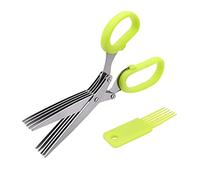 ZENVALY Ciseaux à Herbes, Ciseaux de Cuisine à 5 Lames en Acier Inoxydable, avec Peigne de Nettoyage, pour Aromatiques Ciboule Persil Basilic Ail Vanille, Vert