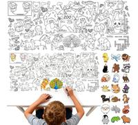 ZenyTra Kit de peinture d'animaux pour enfants - Nappe géante 183 x 76 cm à colorier (jardin zoologique) + 25 autocollants de fête amusants - Kit de bricolage pour anniversaire d'enfant, école et