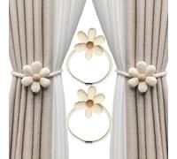 ZenyTra Lot de 2 embrasses de rideaux magnétiques en perles de bois avec crochets en métal pour rideaux, voile et rideaux occultants, montage sans outil pour la maison et le bureau, beige