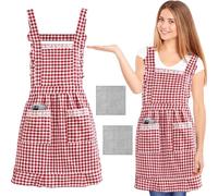 ZenyTra Tablier vintage de qualité supérieure pour femme - Tablier à carreaux bordeaux - En coton - 2 poches et réglable - Pour cuisine, jardin, bricolage et cadeau pour grand-mère, maman, Noël (avec