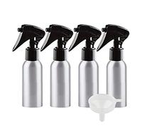 ZEOABSY 4 Pièces Flacon Spray Vide 100ml avec Vaporisateur Brumisateur Noir, Bouteilles Pulvérisateur en Aluminium Vides pour Cheveux Jardin Cosmétique + 1 Pièce Entonnoir