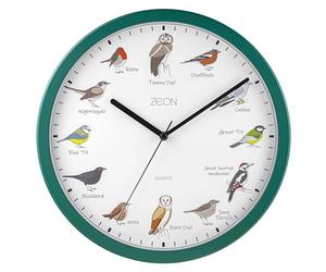 ZEON Birdsong CE4558 Horloge murale analogique avec annonces horaires du chant des oiseaux Vert 29,5 cm