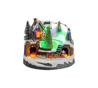 ZEPFJHE Figurines de Maison de Village de Noël, décorations Musicales de bâtiments de Collection de Noël avec rotations Père Noël/Arbre Musical, Figurine de Collection de lumière LED