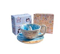 ZEPFJHE Seal Design Coffret de Tasses en céramique avec Soucoupe et cuillère pour café, thé ou Lait, présentoir de Bureau à Domicile et Service de Boissons Chevet