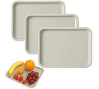 Zephyra Lot de 3 Plateaux de Service Rectangulaires en Plastique Pratiques et Réutilisables - Plateau Repas, Petit Plateau pour Petit Déjeuner, Cuisine, Café, Hôtel, 24,8 x 17,8 cm-Kaki