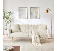 Zepneiy Canapé 2 Places Moderne, Dossier réglable en 3 Positions, Canapé-lit Pliant avec 2 Coussins, Pieds en métal,Canapé rembourré, Convient aux Salons et Petits Appartements, Beige, Polaire Teddy