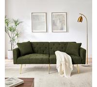 Zepneiy Canapé 2 Places Moderne, Dossier réglable en 3 Positions, Canapé-lit Pliant avec 2 Coussins, Pieds en métal,Canapé rembourré, Convient aux Salons et Petits Appartements, Vert, Polaire Teddy