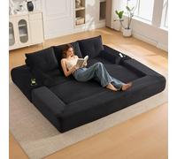 Zepneiy Canapé Compressé avec Oreiller à mémoire de Forme et 2 oreillers décoratifs, Canapé 3 Places avec Poches et Porte-gobelet, Canapé Pliant en Corde avec Mousse Haute densité, Noir