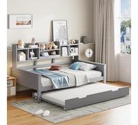 Zepneiy Canapé lit 90×200 cm, lit gigogne 90×190 cm, avec Rangement, sommier à Lattes en pin, lit Simple Multifonctionnel, Gris (sans Matelas)