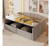 Zepneiy Canapé-lit rembourré 140×200 cm avec Coffre hydraulique, avec sommier à Lattes et accoudoirs, Rayures Classiques, Design Polyvalent, Tissu Velours, Gris Clair (Matelas Non Inclus)