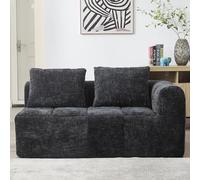 Zepneiy Canapé pour 2 personnes, rembourré, fauteuil lounge avec coussin et poches latérales pour télécommande et téléphone portable, meuble de salon, canapé-lit, pour salon, villa, noir