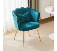 Zepneiy Fauteuil de Salon Moderne avec Dossier en pétales et Coussin Papillon, Design Pieds en métal, Velours, adapté au Salon de la Chambre, Vert