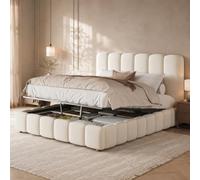 Zepneiy Lit 140 x 190 avec Sommier avec Tete Rembourré, Lit Coffre 140x190 avec Rangement, Double Hydraulique avec à Lattes 2 Personnes, Capitonné Cadre de Velours(sans Matelas)