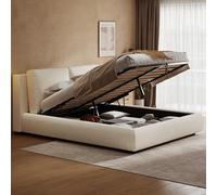 Zepneiy Lit 180x200 avec Sommier avec 12cm Tete, Lit Coffre 180x200 avec Rangement, Double Hydraulique avec à Lattes Capitonné 2 Personnes, Rembourré Cadre de Bouclé(sans Matelas)