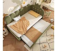 Zepneiy Lit 90x200 avec gigogne 90x190, Canapé lit en Forme de L avec sommier à Lattes, Lit Enfant Design Couronne et Grille pour Chambre d'enfant et Chambre d'amis, Velours Vert(sans Matelas)