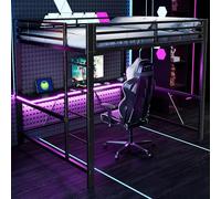 Zepneiy Lit Mezzanine 2 Place en métal avec éclairage LED et Station de Recharge USB, Lit Mezzanine Gaming 160x200 avec Bureau, Noir(sans Matelas)