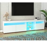 Zepneiy Meuble TV au Design Moderne avec éclairage LED à Couleurs changeantes, 180×35×45cm, Blanc