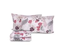 zer0bed Parure de lit Double en Coton Fantaisie Floral, fabriquée en Italie, Drap Housse + Drap Housse + Paire taie d'oreiller 100% Coton, Mauve