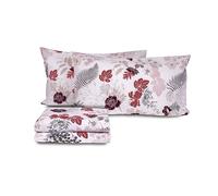 zer0bed Parure de lit Double en Coton Fantaisie Floral, fabriquée en Italie, Drap Housse + Drap Housse + Paire taie d'oreiller 100% Coton, Rubis