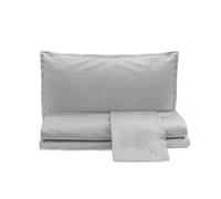 zer0bed, Parure de lit Double en Satin de Coton de Couleur Unie, argenté, 100% Satin de Coton, Drap Plat, Drap Housse avec Angles, Paire de taies d'oreiller 4 Volants