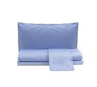zer0bed, Parure de lit Double en Satin de Coton de Couleur Unie, Bleu Ciel, 100% Satin de Coton, Drap Plat, Drap Housse avec Angles, Paire de taies d'oreiller 4 Volants