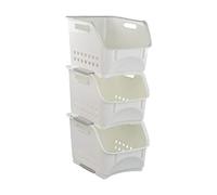 Zerdyne 3 paquets de paniers de rangement empilables en plastique, paniers de rangement empilables blancs