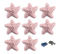Zerniple Boutons de porte en céramique rose en forme d'étoile de mer pour chambre d'enfant, armoire, armoire (livré avec vis et cales)