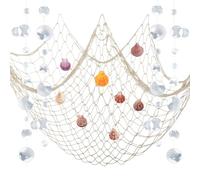 ZERODECO Grand filet de pêche blanc riz avec coquillages Thème plage Décoration murale pour fête maison, 100 x 200 cm, 1148-EU9