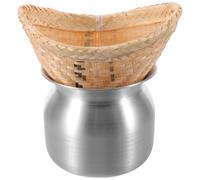Zerodeko 1 ensemble cuiseur vapeur à riz gluant avec panier, ustensile de | Marmite en alliage d'aluminium de 20 cm, panier en bambou, ustensile de cuisine pour plats gluants laotiens