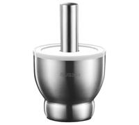 Zerodeko 1 grand mortier et pilon, bol de 13 cm de diamètre, pilon de 15 cm, base antidérapante, broyeur en acier inoxydable de 1,8 kg avec couvercle pour salsa, pesto et épices