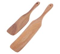 Zerodeko 2 Pièces Spatule Plate en Bois Massif Manche Long Élégant Style Européen, Outil Cuisine Polyvalent pour Sauter Revenir les Aliments