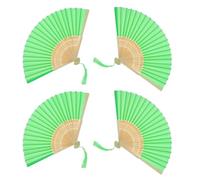 Zerodeko 4 Pièces Éventail Décoratif Pliable en Bambou Vert | Paquet en Organza et Pompon, Style Traditionnel Raffiné, pour Femmes, Festivals et Événements D'