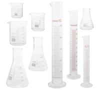 Zerodeko 9 Pièces Ensemble de Verrerie de Laboratoire en Verre Borosilicate Résistant Haute Température Bécher Gradué et Tasse à Mesurer pour Recherche et Éducation