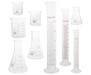 Zerodeko 9 Pièces Ensemble de Verrerie de Laboratoire en Verre Borosilicate Résistant Haute Température Bécher Gradué et Tasse à Mesurer pour Recherche et Éducation