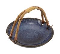Zerodeko Assiettes en céramique avec poignée en bambou, assiettes de | Assiette à sushis en céramique japonaise décorative pour conserver et organiser légumes, fruits, desserts et œufs