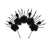 Zerodeko Bandeau Décoratif Halloween Noir Crâne, Accessoire de Fête en Tissu et Plastique, Maintien des Cheveux, pour Photo et Cosplay