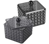 Zerodeko Boîte de Rangement Maquillage Acrylique Noire Organise Accessoires Cheveux et Cotons Couvercle 2pcs Design Élégant pour Bureau Chambre ou Tiroir