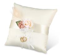 Zerodeko Coussin D'alliances en Satin Blanc Fleurs, Porte-Bague Décoratif pour Cérémonies et Occasions Spéciales, Protège et Expose Les Alliances Élégance