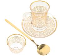 Zerodeko Ensemble de Tasses à Café Bord Doré en Alliage Vintage 200 Ml en Verre avec Soucoupe et Cuillère Tasses à Cappuccino et Latte Facile à Nettoyer, Décoratif pour Bureau et Maison