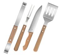Zerodeko Kit Accessoires Barbecue Acier Inoxydable et Bois Spatule Fourchette Couteau et Pince Antidérapants pour Cuisine Plein Air et Camping