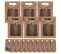 Zerodeko Lot de 20 Paquets Kraft à Fenêtre Transparente 14x20 7 Cm avec Nœud Rabattable, Petits Sachets pour Bonbons et Pâtisseries, Emballage Présent Pratique pour Anniversaires