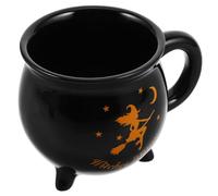 Zerodeko Mug Chaudron de Sorcière en Céramique Noire 450ml, Tasse Créative Multifonctionnelle pour Café et Décoration de Table Maison