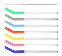 Zerodeko Pailles Réutilisables Couleur Aléatoire en Acier Inoxydable Set de 8 avec Manchon en Silicone et Goupillon de Nettoyage, Portable Maison Camping