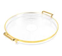 Zerodeko Plateau Décoratif Rond en Plastique Transparent Bordure Dorée, Grand Plateau Polyvalent pour Fruits, Tasses et Collations, Usage Maison et Bureau