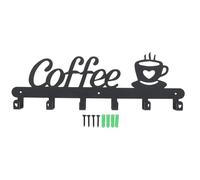 Zerodeko Porte-tasse mural en fer noir 1 set pour cuisine, rangement pour tasses et cuillères, support suspendu avec matériel de montage, 43.5x14 cm