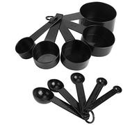 Zerodis Ensemble de Cuillères à Mesurer en Plastique, Ensemble de Tasses et Cuillères à Mesurer Noires, 2 Ensembles avec Marquages à l'échelle, Rangement Gigogne pour la Cuisine à Domicile, la