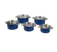 Zerodis Ensembles de Casseroles à Soupe en Acier Inoxydable (BLUE) | 16 à 24 Cm, Plusieurs Tailles, Couvercles en Verre à Double Poignée, Facile à Nettoyer, pour la Cuisine, le Ragoût Bouillant