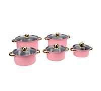 Zerodis Ensembles de Casseroles à Soupe en Acier Inoxydable (PINK) | 16 à 24 Cm, Plusieurs Tailles, Couvercles en Verre à Double Poignée, Facile à Nettoyer, pour la Cuisine, le Ragoût Bouillant