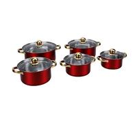Zerodis Ensembles de Casseroles à Soupe en Acier Inoxydable (rouge) | 16 à 24 Cm, Plusieurs Tailles, Couvercles en Verre à Double Poignée, Facile à Nettoyer, pour la Cuisine, le Ragoût Bouillant